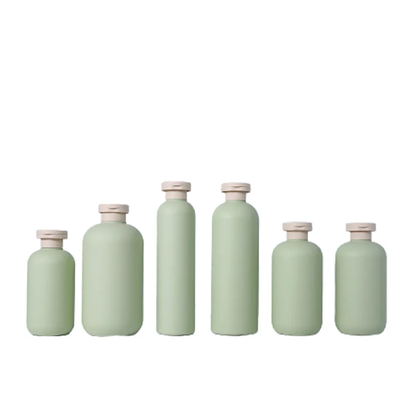 

200/260/300/400/500ml Shampoo Bottle PE Green Frosted Shower Gel Cosmetic Container Flip Cap Plastic Water Bottle for Kid 15pcs