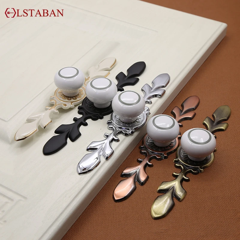 European Style Drawer Wardrobe Cupboard Bookcase Door Ivory White Ceramic Zinc Alloy Handle Furniture Hardware Pulls