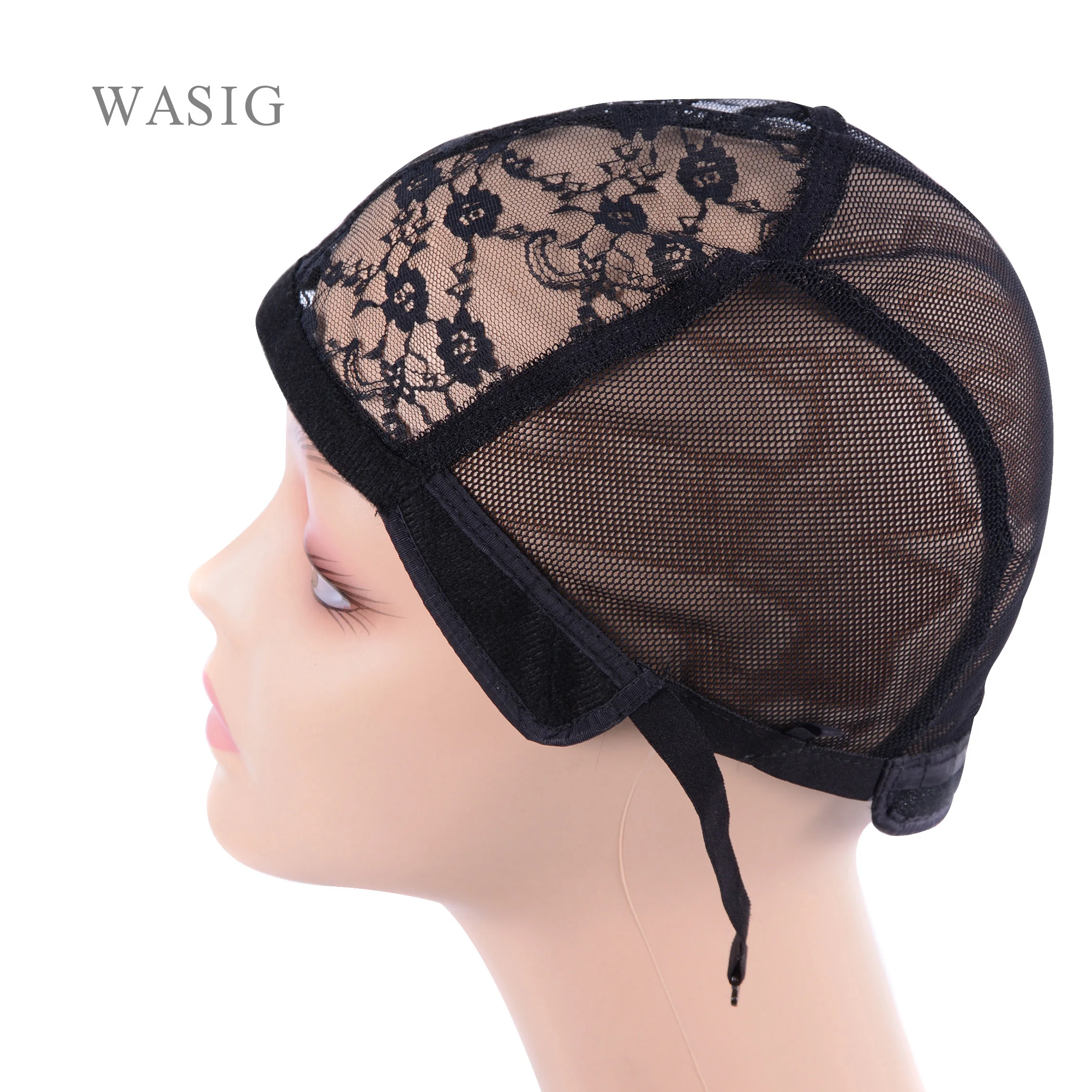 

1 Pc Black Wig Cap With Velvet Sides For Making Wigs With Adjustable Strap Glueless Wig Caps Weaving Cap Flower Lace Net Caps