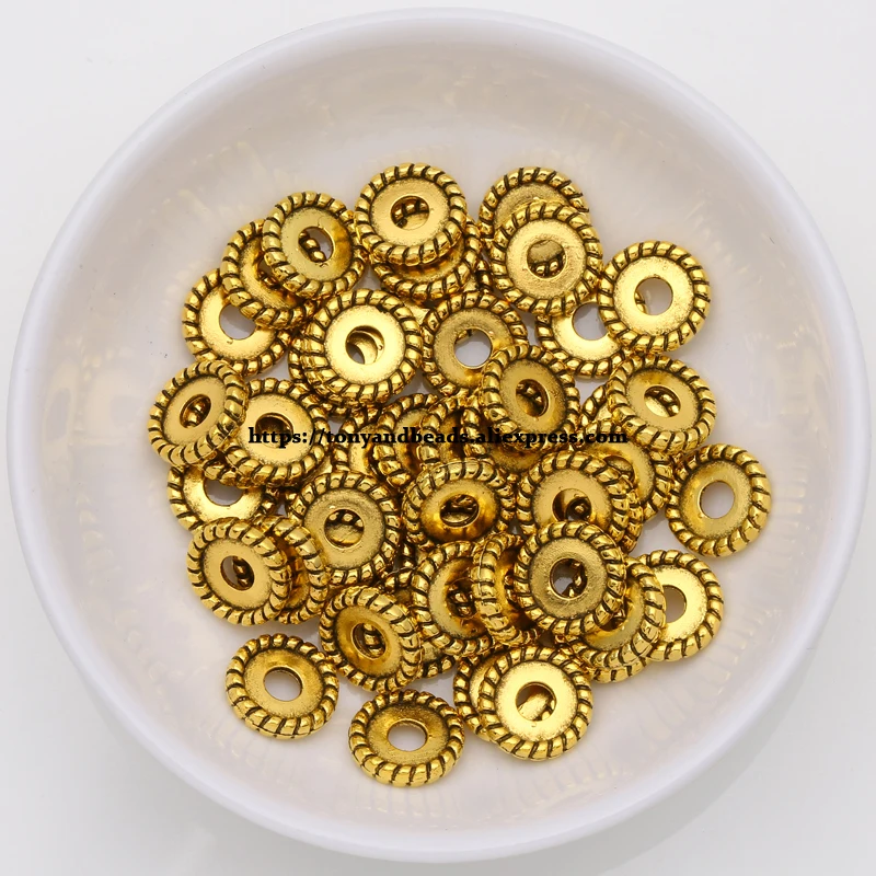 (50 Stück / Los!) Europäischer Spacer-Charm-Verbinder, Crimp-Endperlen aus Legierung in Antikgoldfarbe, geeignet für die Armbandherstellung. – Detail 5