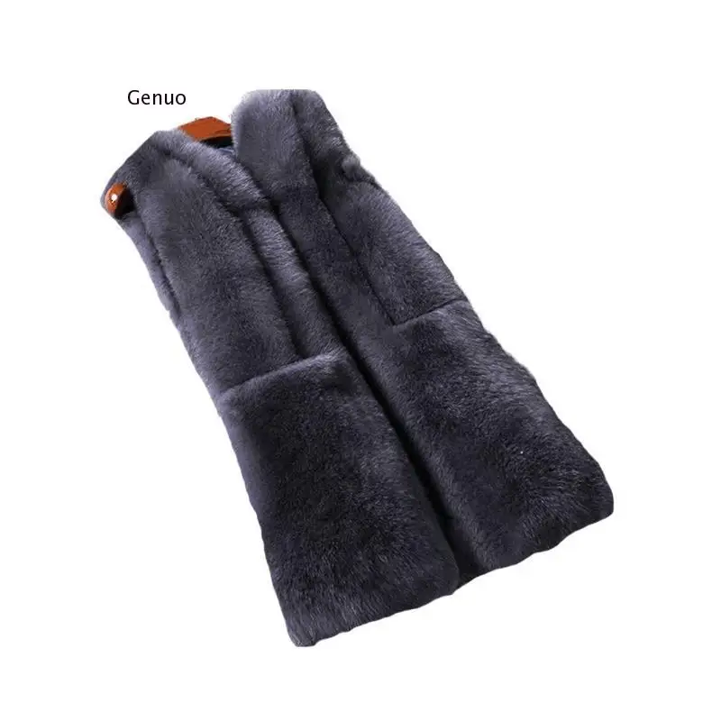 Women Faux Fur Coats 2020  Faux Fur Vest Gilet Elegant Fake Fox Fur Femme Winter Outwear Long Waistcoat