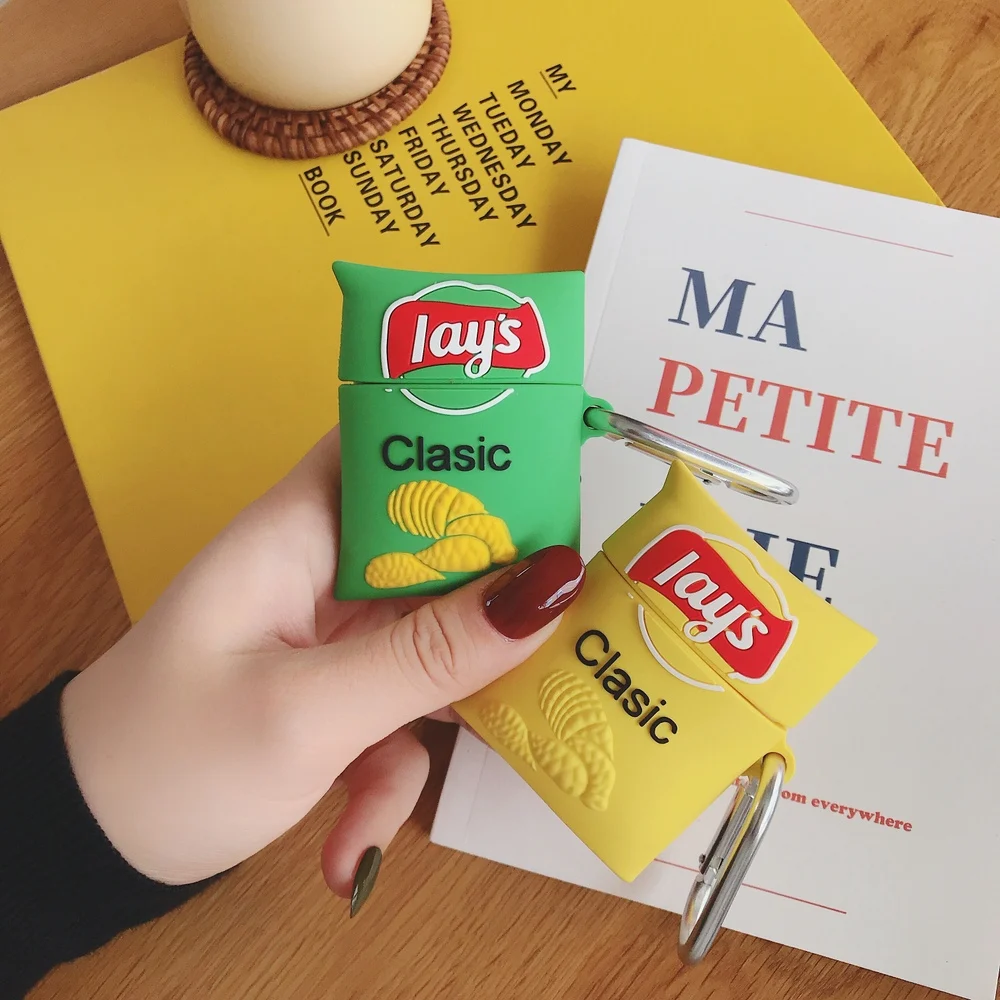 Чехол для наушников с 3D изображением картофельных чипсов, мягкий силиконовый чехол для AirPods 1 2, Bluetooth гарнитура, зарядная коробка, чехол для телефона с крючком