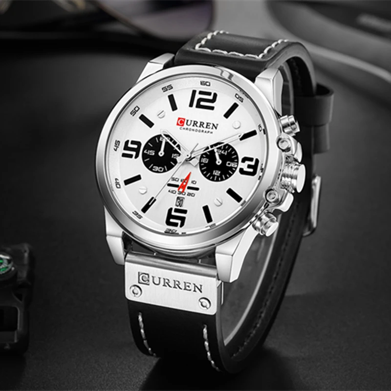 Fashion Classic Black White Chronograph Watch Men CURREN Men\'s Watches Casual Quartz Wristwatch Male Clock Reloj Hombre
