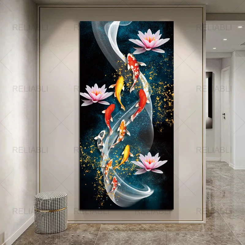 Modern Koi Fish Carp Lotus Pond Animal Canvas Painting Abstract Posters and Prints Wall Art Pictures for Living Room Home Decor