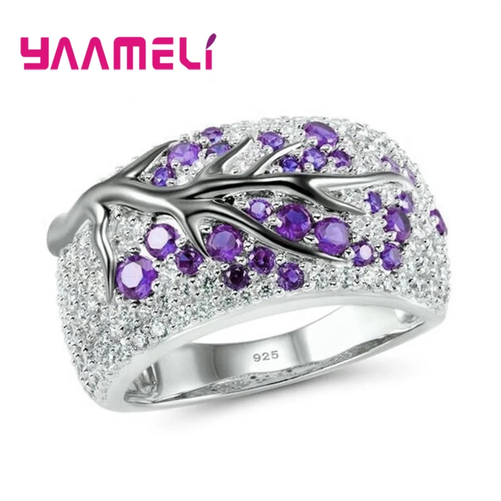 Trend Fashion 925 Silver Wide Band Rings for Men Women Unisex Bague Tree of Life Cubic Zircon Inlay Paved Trendy Jewelry