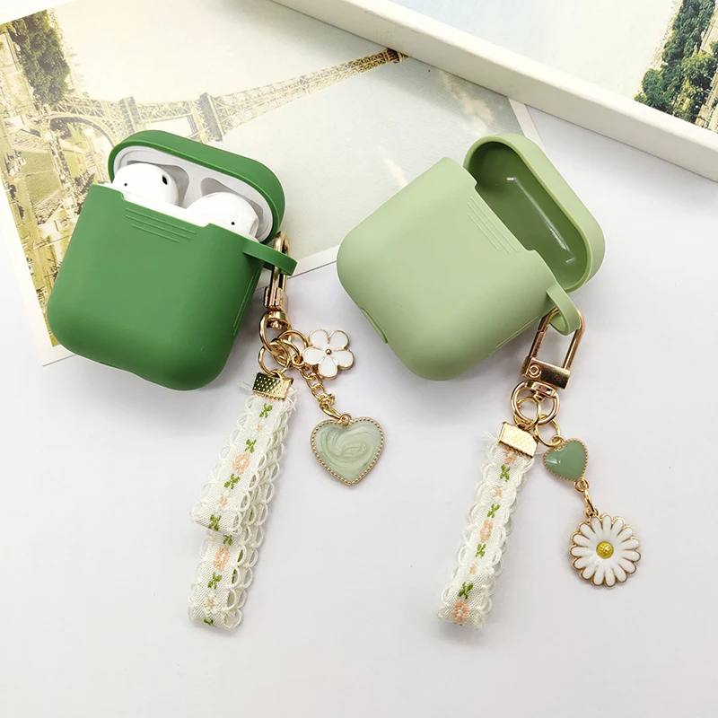 Śliczny koreański brelok z zielonymi letnimi kwiatami do słuchawek Airpods 4 Pro 2. Silikonowe etui na słuchawki Bluetooth do słuchawek Airpods 3. Pokrowiec