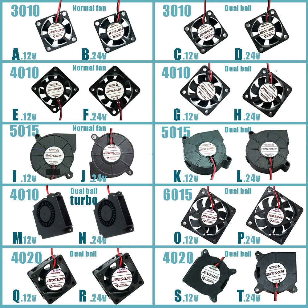 3010/4010/4020/5015/6015mm ventilador de aceite/hidráulico/doble rodamiento de bolas 12v/24v ventilador de refrigeración 2 pines para Creality ender3 cr10