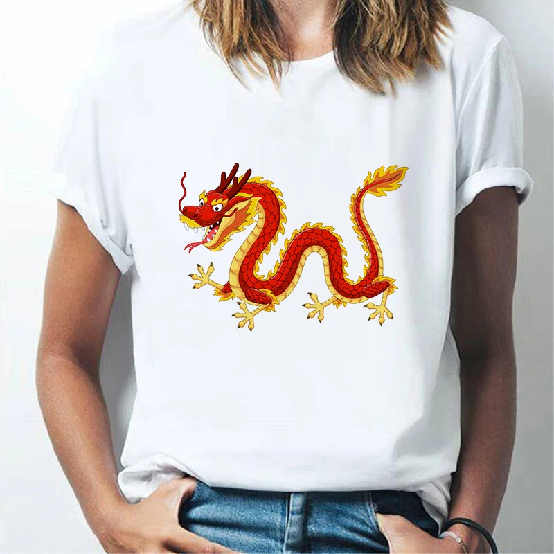 Tshirt Dragon Printed Women's T-shirt Summer T-shirt Harajuku Tee O-neck Tshirt Short-sleeved T Shirt