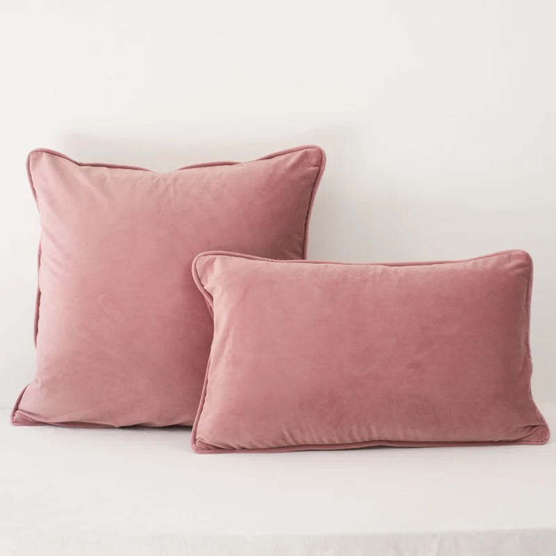 

Piping Design Flesh Pink Velvet Cushion Cover Pillow Case Soft Throw Pillow Cover No Balling-up Without Stuffing