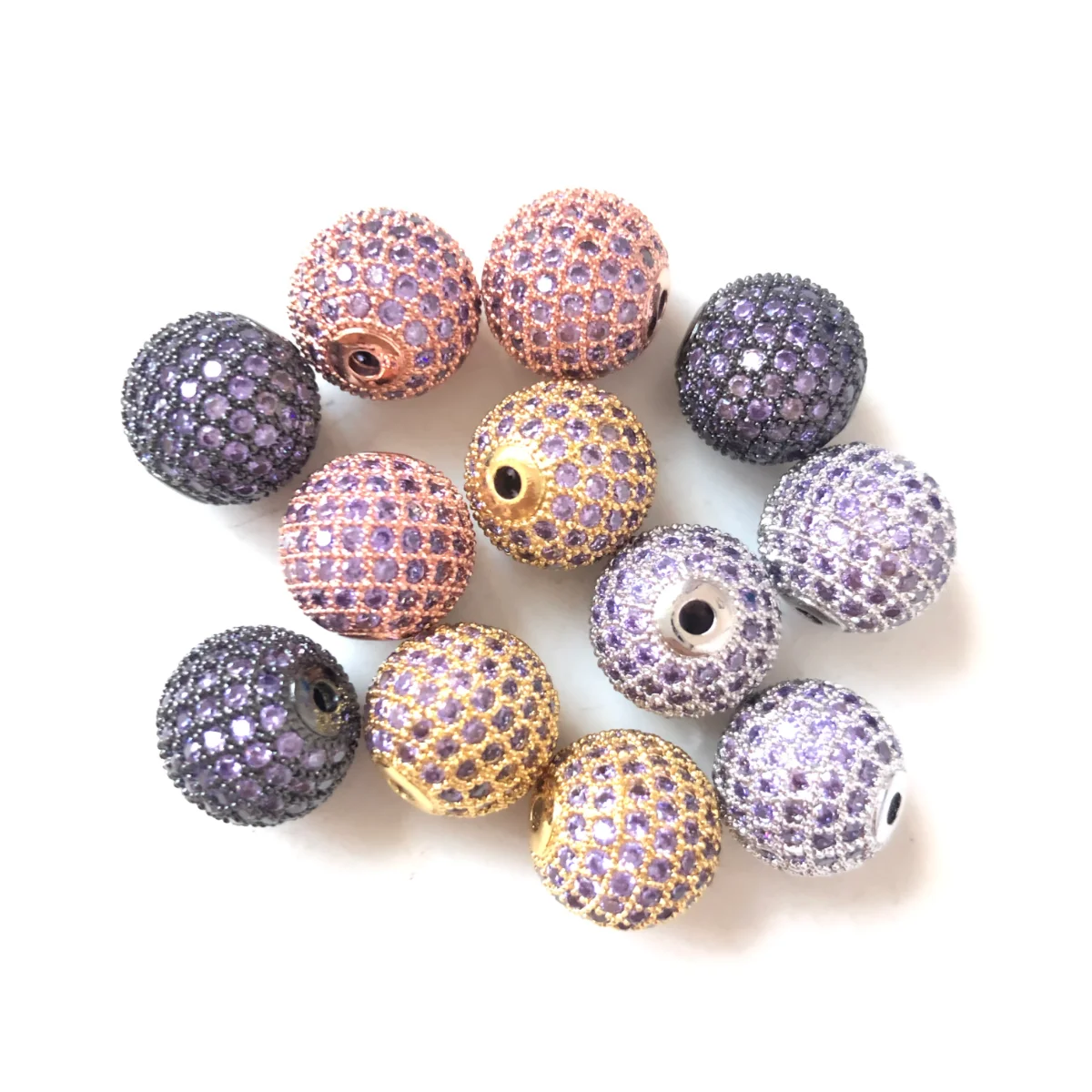 10pcs/lot Size 12mm Purple Zirconia Paved Disco Ball Spacers Beads for Women Bracelets Making Girl Handcrafts Creation Accessory