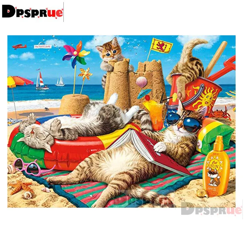 Dpsprue 5d Full DIY Square Diamond Painting Cross Stitch Holiday cat 3d Round Embroidery Mosaic Resin Home Decor Gift