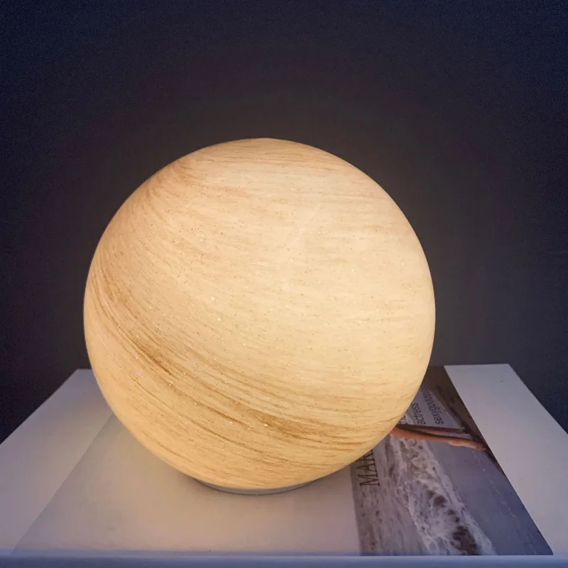 

15cm LED Moon Table Lamp Round Moon Shape Battery Powered Night Light Home Bedroom Study Room Decor