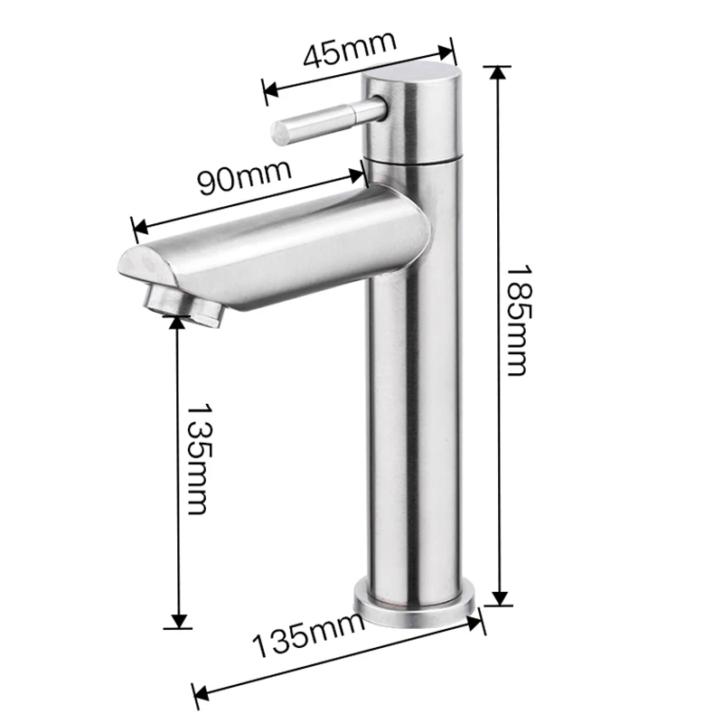 Basin Sink Faucet Tap Bathroom Stainless Steel Corrosion Resistant Single-Cooled Tap Single Hole Basin Faucets Sink Tap