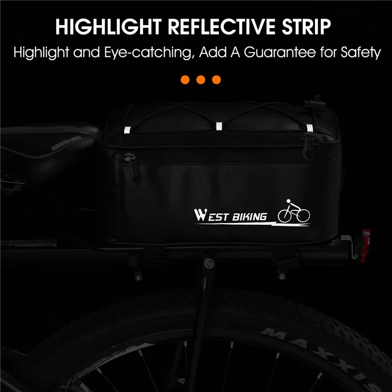 WEST BIKING 4L Waterproof Bike Trunk Bag Reflective MTB Electric Bicycle Bag Travel Luggage Carrier Cycling Seat Saddle Panniers