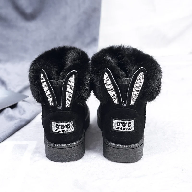 

Women Boots Genuine Leather Real Fox Fur Brand Winter Shoes Warm Black Round Toe Slip-On Casual Plus Size Female Snow Boots