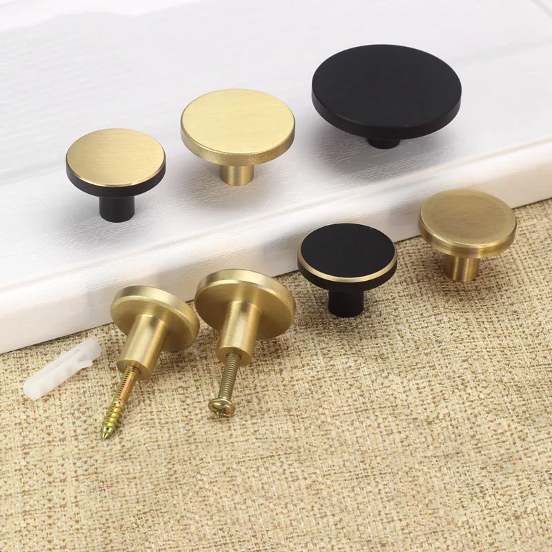 20/25/28/33/44mm Gold/Black Brass Wardrobe Knob Drawer Cupboard Dresser Handle Round Furniture Door Pull