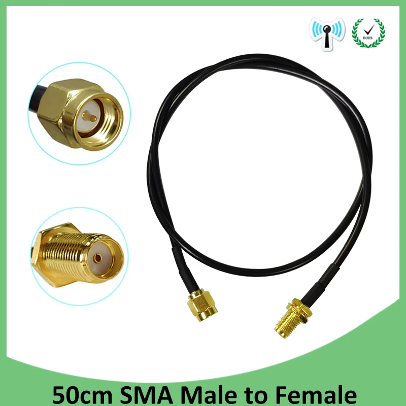 Conector de enchufe macho a hembra SMA de 50cm, Cable de extensión de puente Coaxial Pigtail IOT RG174, conector y longitud personalizables