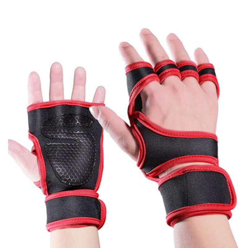 1 Pair Gym Fitness Gloves Hand Palm Protector with Wrist Wrap Support Crossfit Workout Bodybuilding Power Weight Lifting