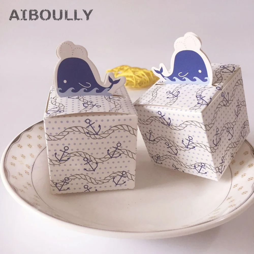 10pcs/lot DIY Nautical Whale Anchor Candy boxes for Baby Shower Party Wedding Christmas Gifts box Decoration Kids Favors