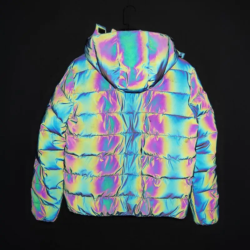 Winter Jacket Men Thick Rainbow Reflective Jackets Parka Coat Fashion Young Hip Hop Loose Jacket Streetwear Outwear Men Clothes