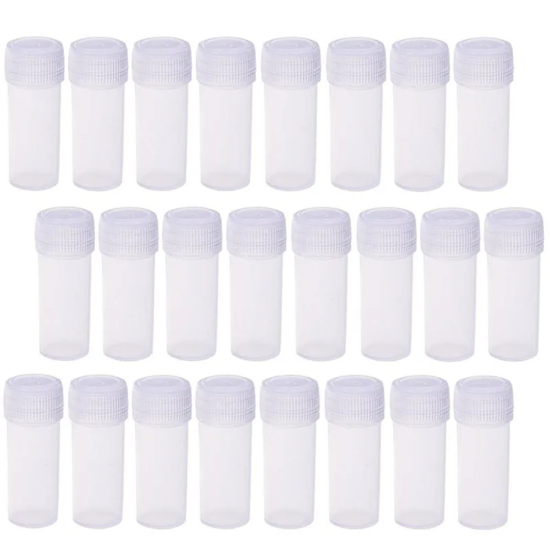 100Pcs 5ml Plastic Test Tubes Sample Vial Powder Craft Bottles Small Medicine Pill Capsule Storage Container With Screw Cap