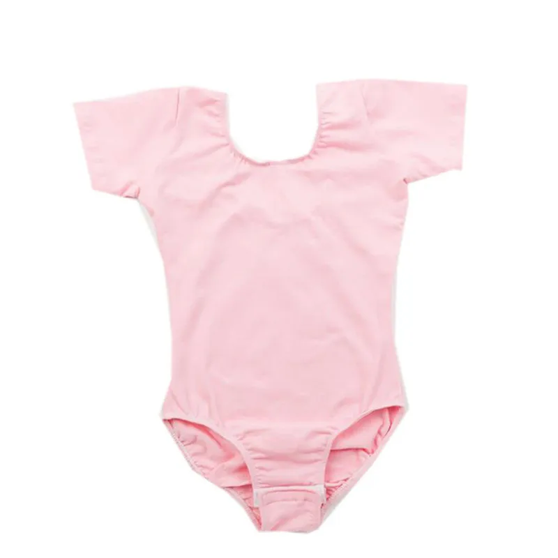 Cheap Girls\' Team Basic Short Sleeve Leotard Ballet Dance Clothing Gymnastics Suit Pink Black Royal Blue 110-170cm Wholesale