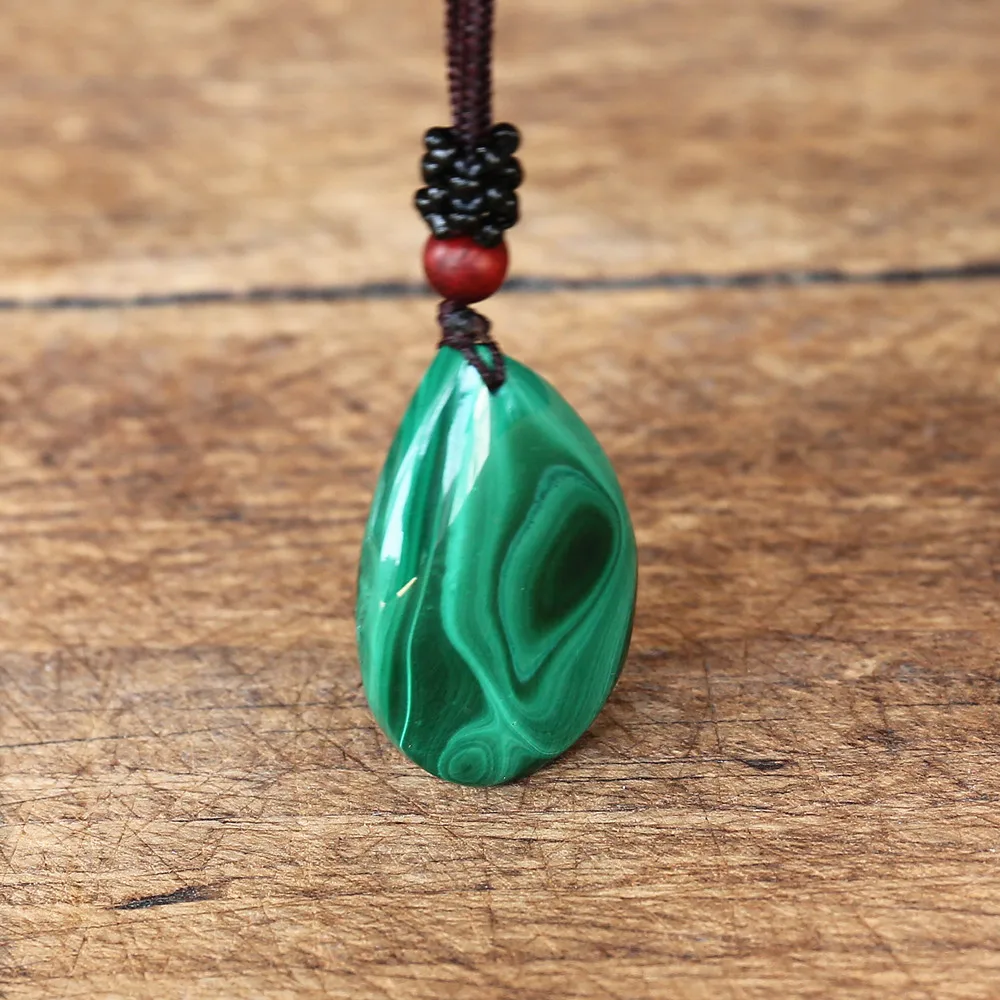 Malachite Water Drop Pendant Necklace Natural Stone Yoga Macrame Necklace Women Men Fashion Jewelry Accessories
