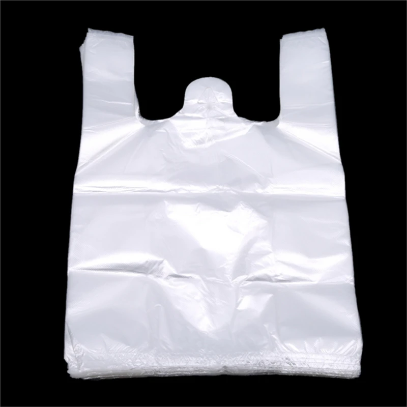 New 100Pcs Transparent Bags Supermarket Plastic Bags With Handle Shopping Bag Large Food Packaging