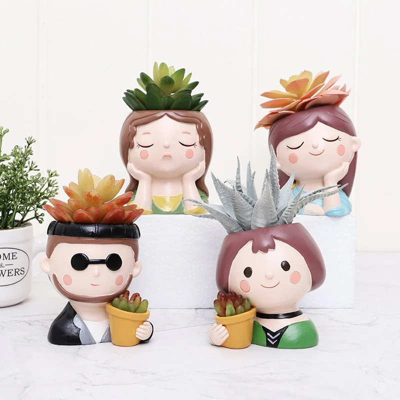 Cute Cartoon GirlFlower Pot Nordic Garden Planters Succulents Cactus Flower Pot Decorative Planters For Plants Home Decor Gifts