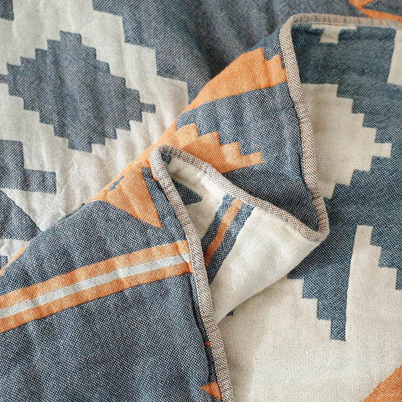 Soft Muslin Cotton Sofa Bed Throw Blanket, Breathable Bedspread on the Bed, Geometry Bedding Coverlet, Warm Plaid, Summer Quilt