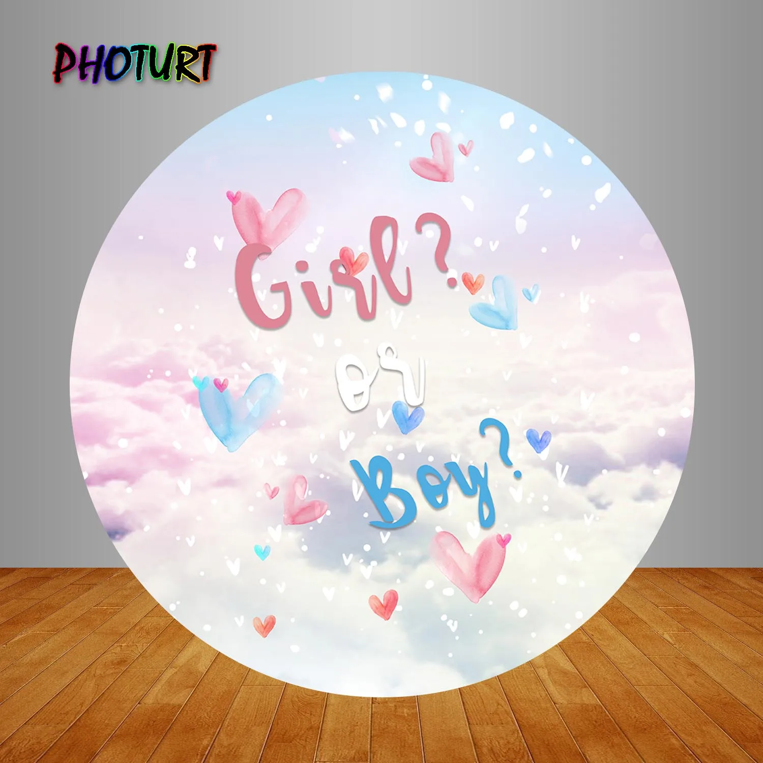 PHOTURT Gender Reveal Round Circle Backdrops Baby Shower Boy or Girl Party Background Newborn Birthday Party Vinyl Photography