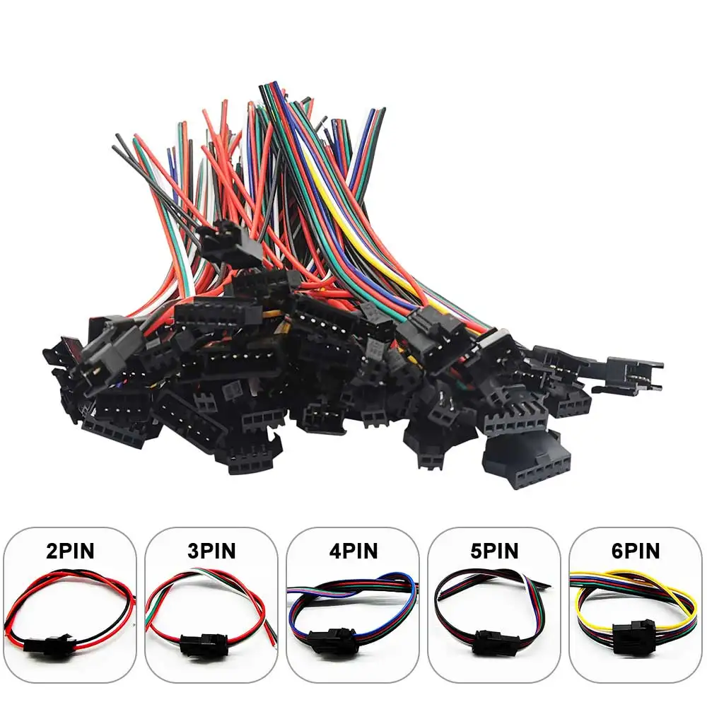 

100Pair JST Connector Male And Female 2Pin 3Pin 4Pin 5Pin 6Pin 15cm For Individually Addressable 5050 RGB Strip Bendable Hide