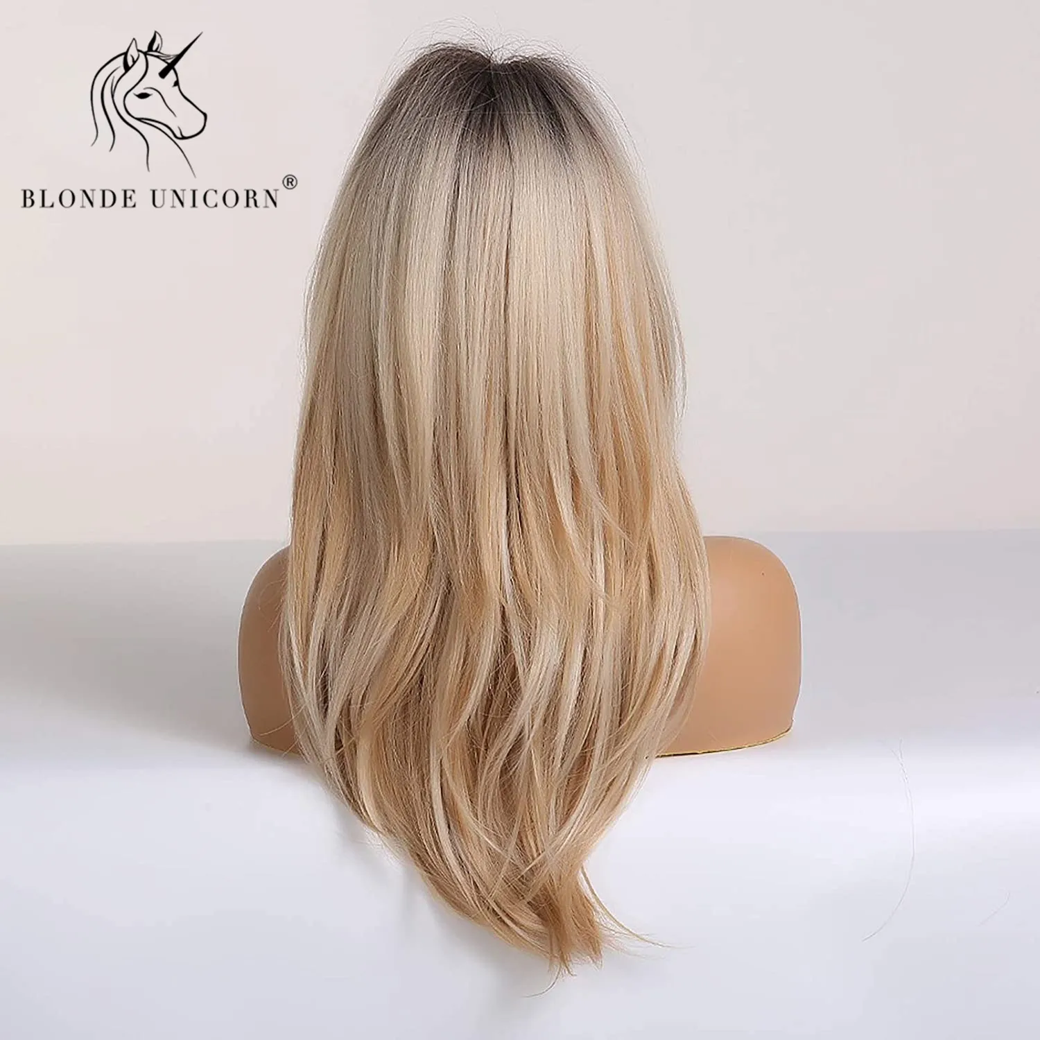 Blonde Unicorn Synthetic Medium Long Straight Brown Blonde Wig For Women Cosplay Daily Party Wigs Heat Resistant False Hair