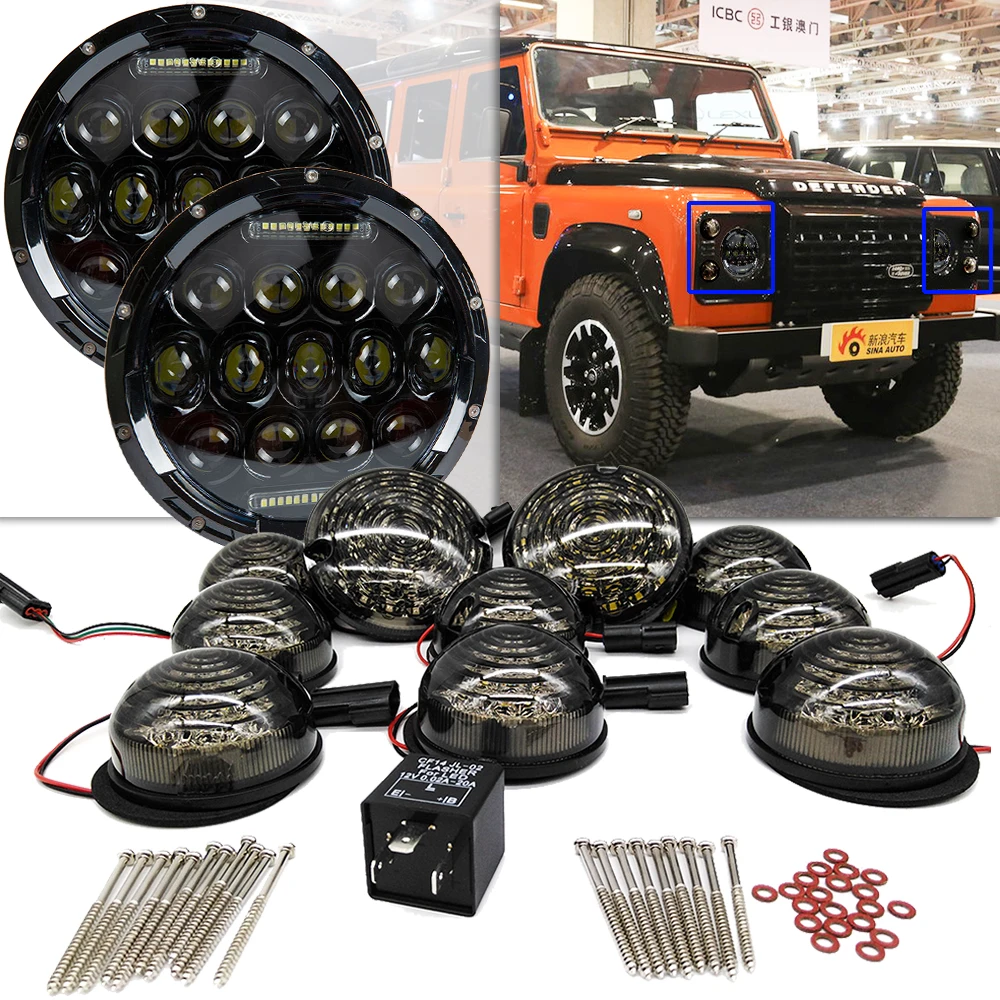 

DOT EMARK for Land Rover Defender 7inch LED Headlights 10PCs Led Upgrade Lamp Replace Front Rear Indicator Tail Stop Position