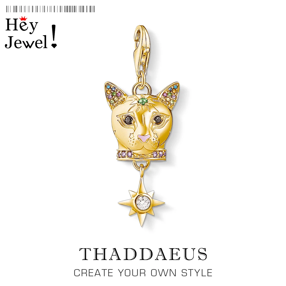 Golden Cat With Star Charms Pendant Fit Europe Bracelet Necklace 2021 Summer  Fine Jewelry