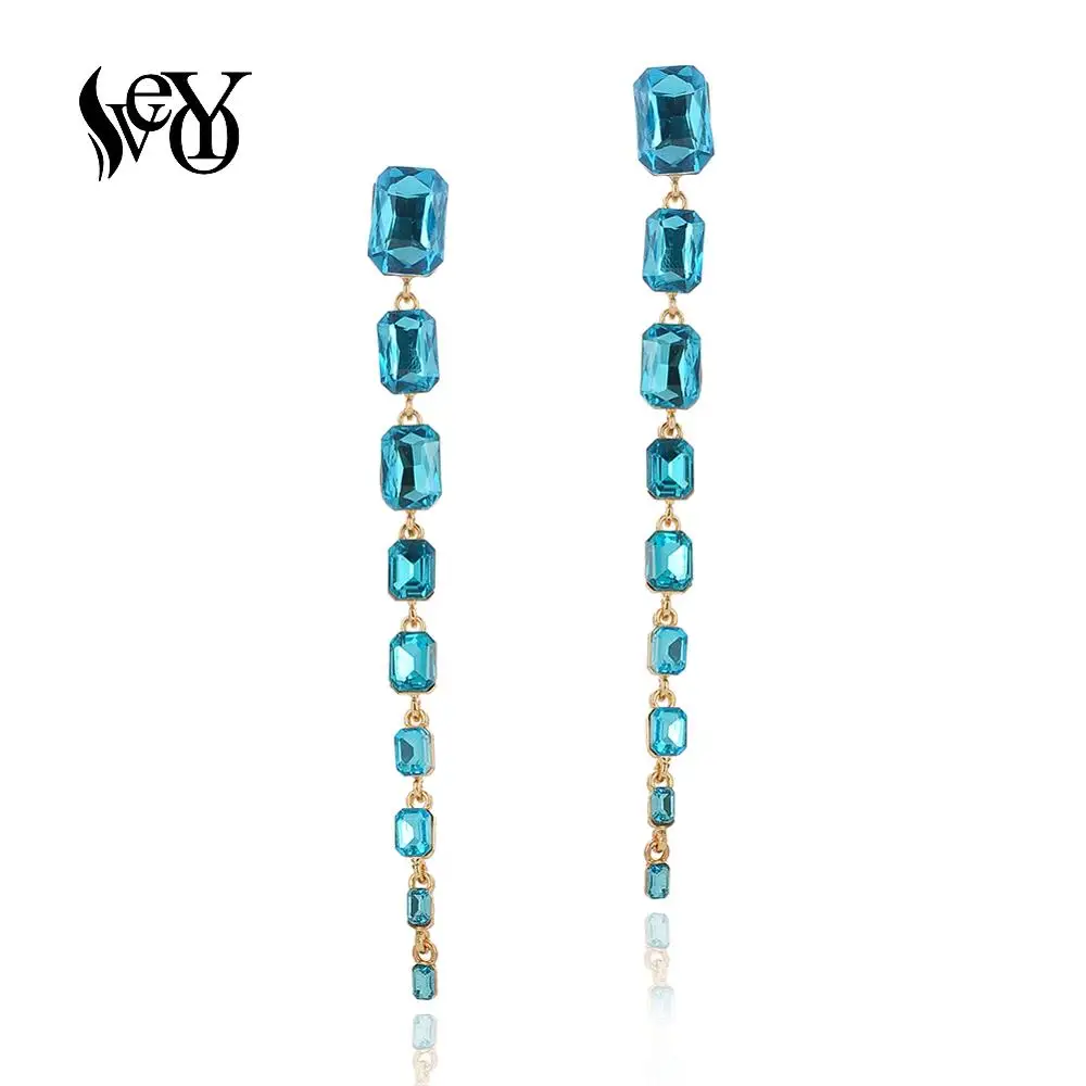 VEYO Square Crystal Long Dangle Earrings for Women Fashion 2019 New ZA Classic Drop Earrings Jewelry