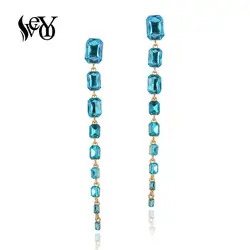 VEYO Square Crystal Long Dangle Earrings for Women Fashion 2019 New ZA Classic Drop Earrings Jewelry