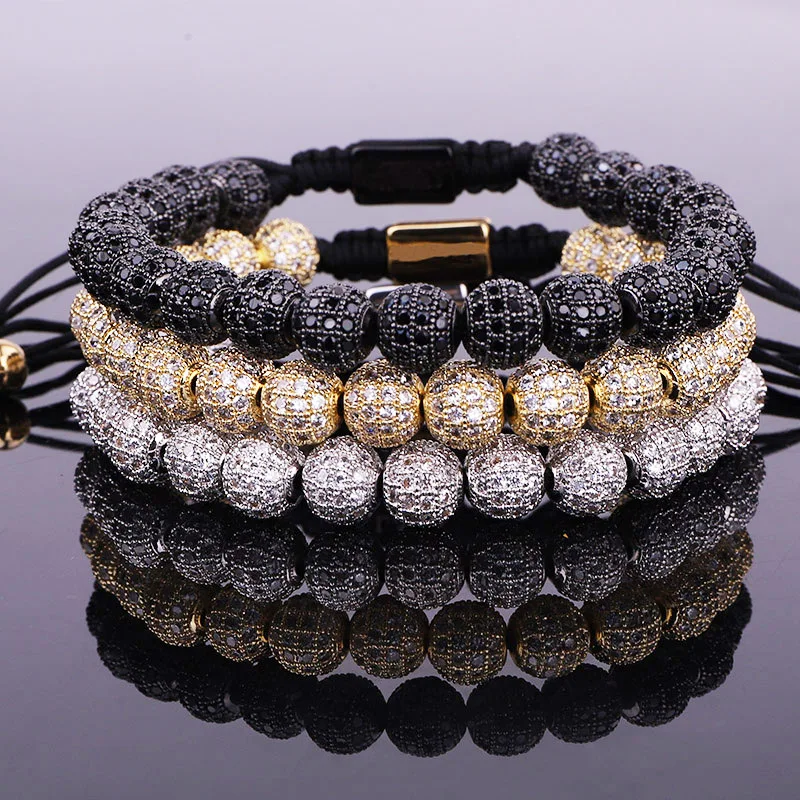 Hip Hop Luxury Iced Out Jewelry CZ Micro Pave Ball Beads Woven Custom Bracelet For Women Men