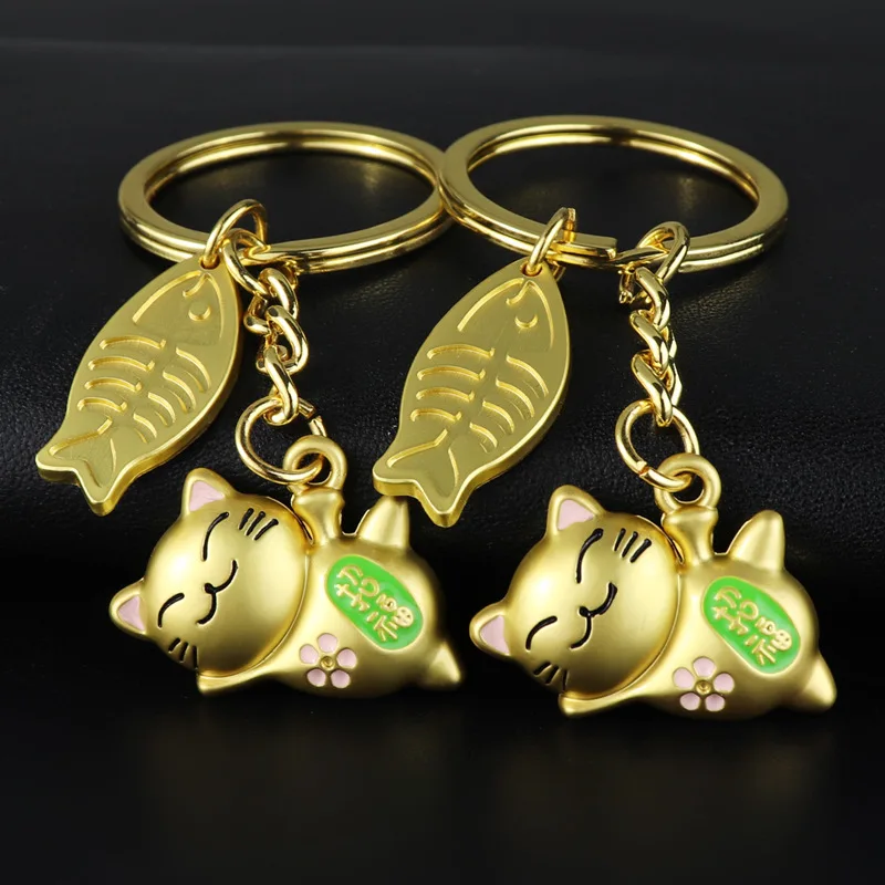 Cute Japan-Pet-Fortune-Cat Keychains Koi Fish Key Chain Letter-Animal Kitten Key Ring Car Pendant Bag Ornament Trinket