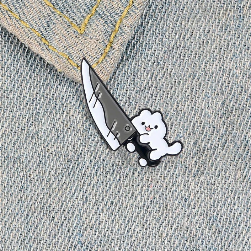 Creative Cartoon Exquisite Personality Fashion Cat Knife Funny Dagger Cat Brooch Clothing Cowboy All-match Badge For Men Women