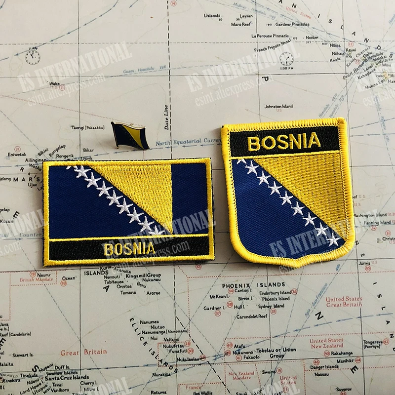 Bosnia National Flag Embroidery Patches Badge Shield And Square Shape Pin One Set On The Cloth Armband   Backpack  Decoration