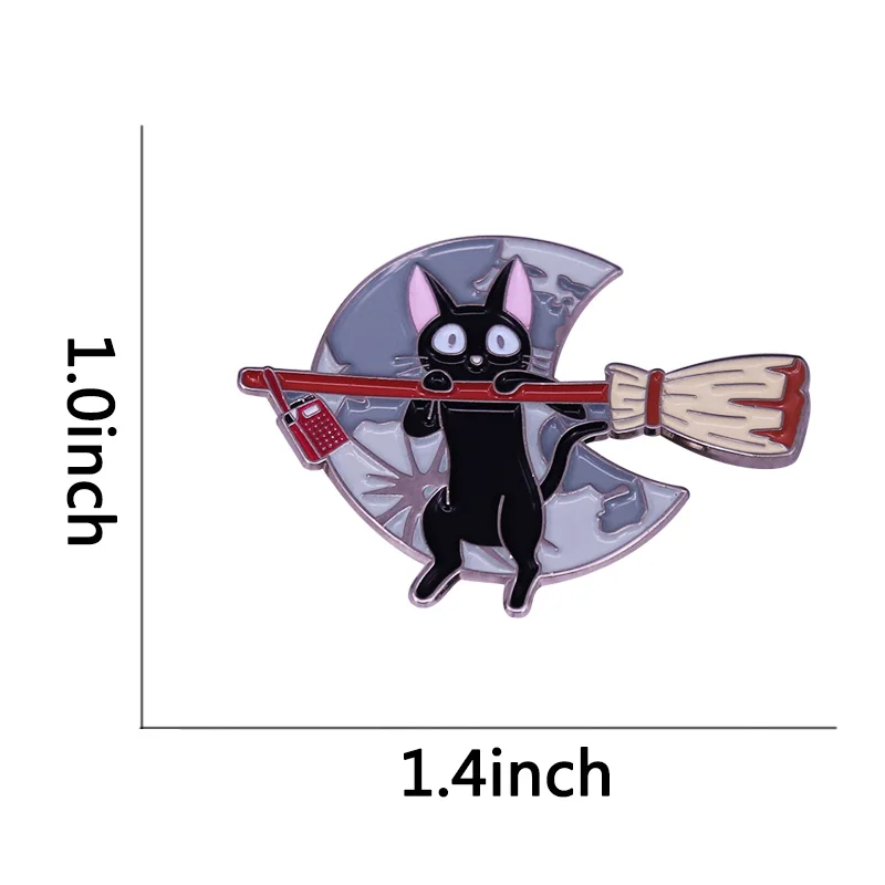 Kiki's Delivery Witch JIJI Cat Magic Broom Enamel Brooch Pins Badge Lapel Pin Alloy Metal Fashion Jewelry Accessories Gifts