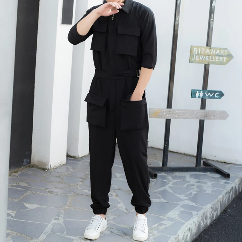 Men's new hairstylist slimming overalls jumpsuit 9 cent pants plus size city hipster men's Korean edition pants