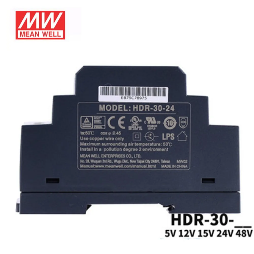 Original Mean Well HDR-30-5 HDR-30-24 24V meanwell Ultra Slim DIN Rail Power Supply HDR-30 5V 12V 15V 24V 48V