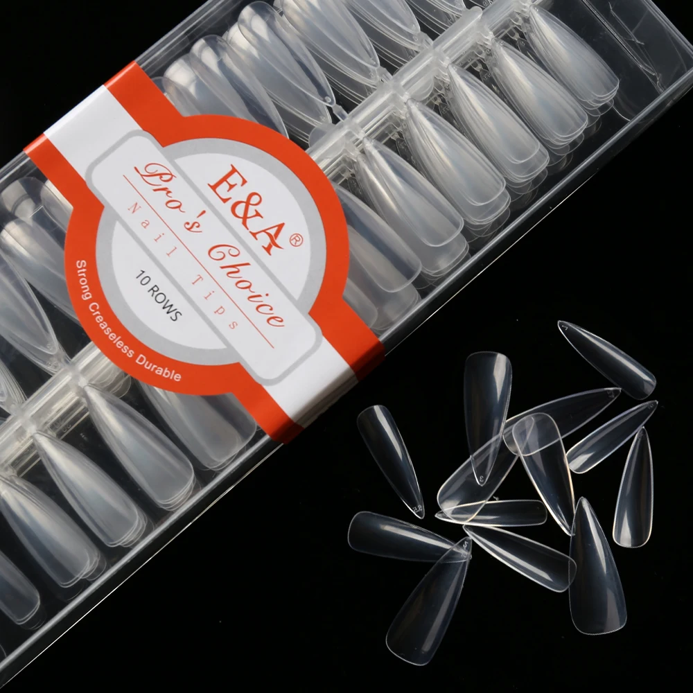 

E&A Stiletto False Nail Tips Full Cover Clear ABS Salon Pointed Fake Nails Artificial Extension 480pcs 12 sizes