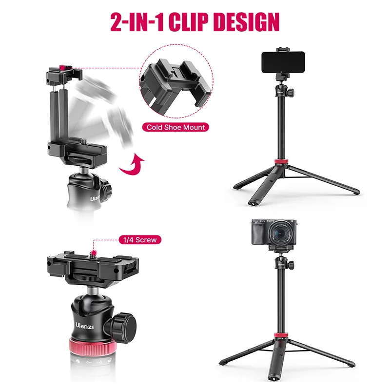 Ulanzi MT-44 Extendable Vlog Livebroadcast Tripod Stand with Phone Mount Holder 42Inch for DSlR SLR Camera GoproSmartphone