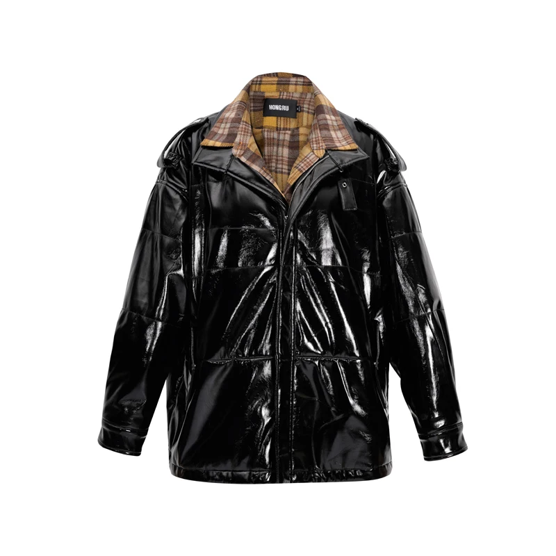 Fashion Two sides wear Glossy patent leather jacket Locomotive waterproof pu Leather Jacket female Punk Motorcyle Jackets F2467