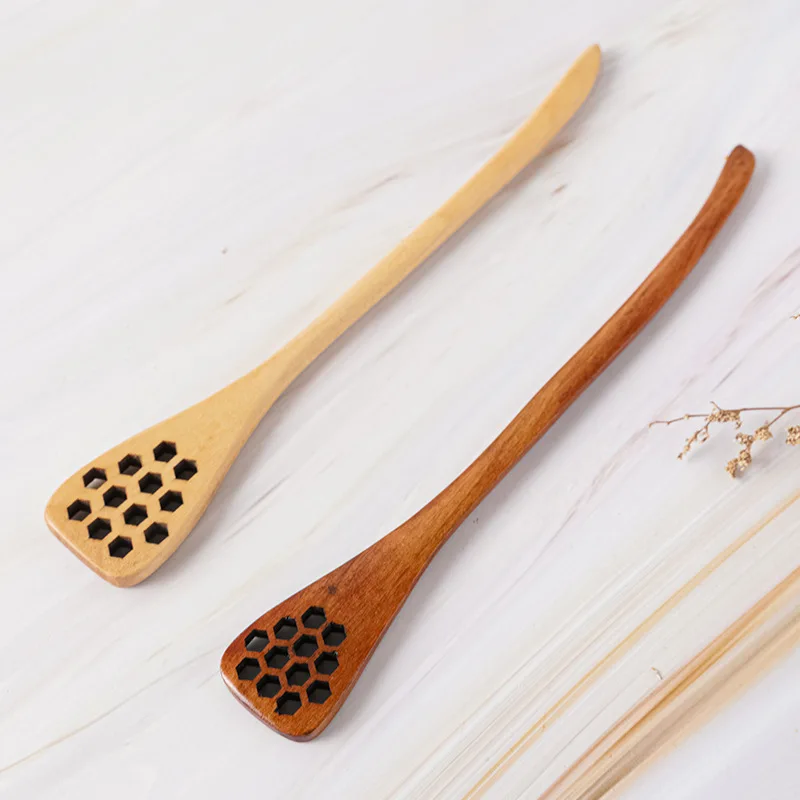 (50pcs) 18.5cm Wooden Honey Stick Bees Net Honey Dipper Spoons Honey Favors