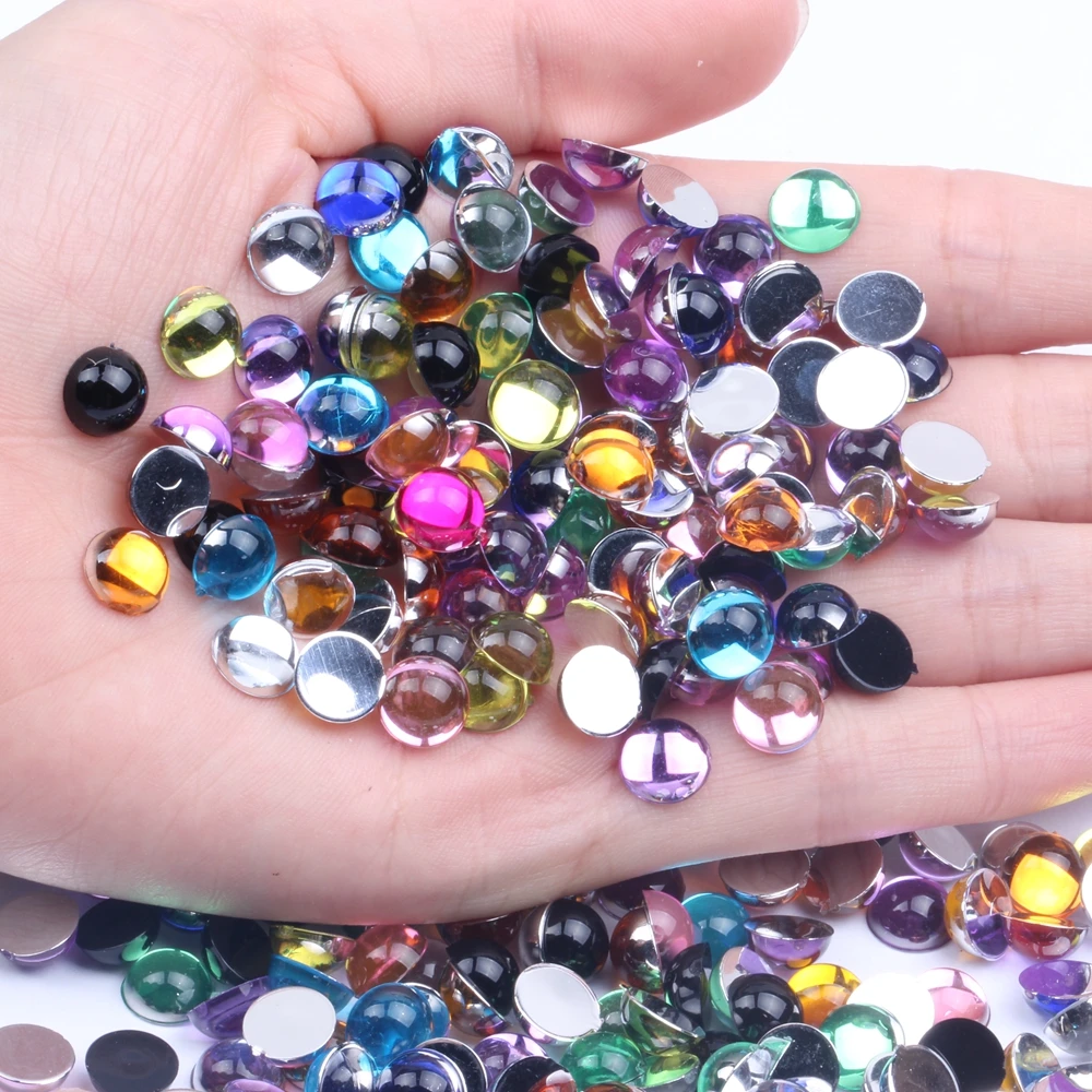 

Half Round Beads Facets Many Colors 8mm 500/2000pcs Flatback Glue On Acrylic Rhinestones DIY Craft Backpack Garment Accessories
