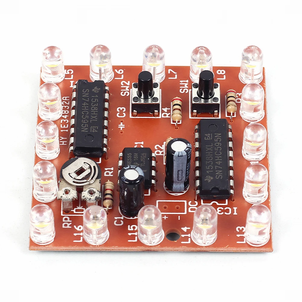 NE555+74HC595 DIY Electronic Kit 16Bit 16 Channel Light Water Flowing Lights LED Module Kit Running Light Welding Practice Board